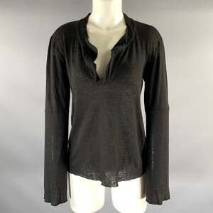 KRISTENSEN DU NORD Size 2 Black Linen Buttonless Henley Pullover